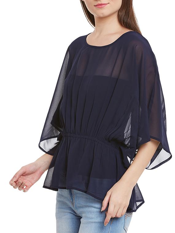 navy blue georgette solid top - 12113510 - Standard Image - 1