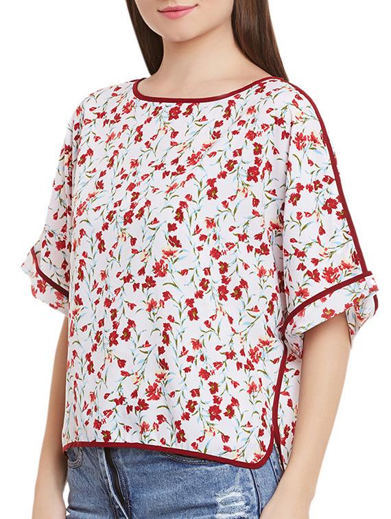 contrast piping detail floral top - 12113511 - Standard Image - 1