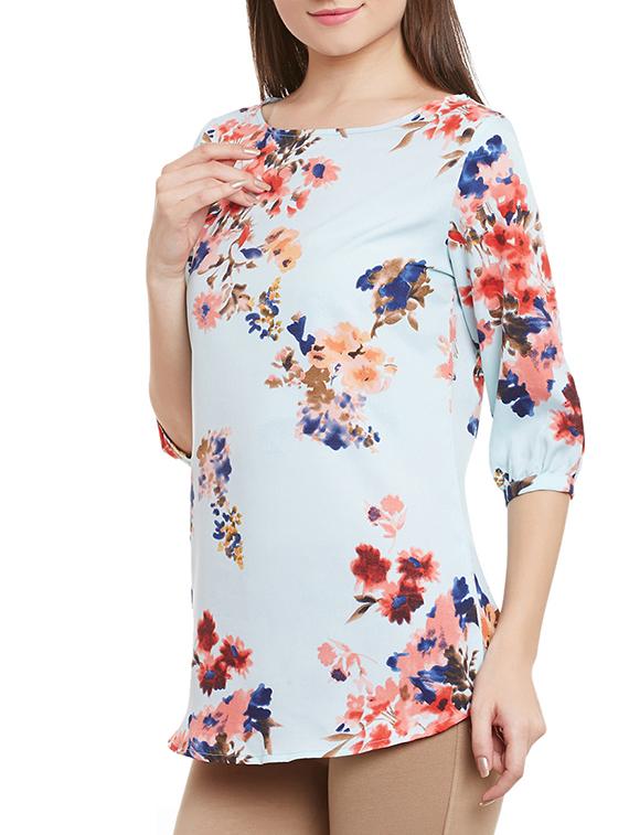floral curved hem top - 12113515 -  Standard Image - 1