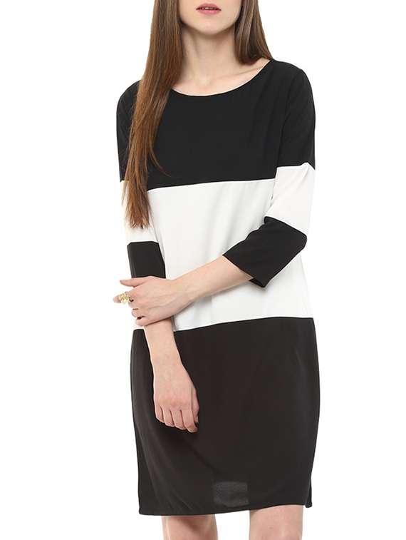 black colour block shift dress