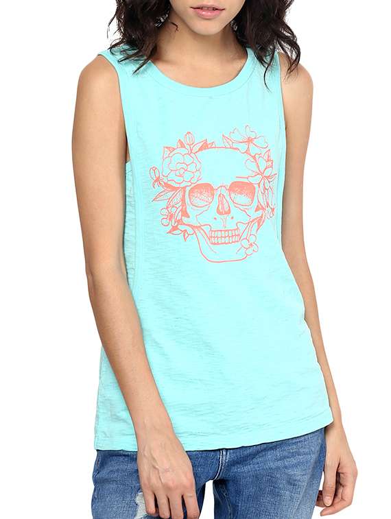 aqua blue printed cotton tee