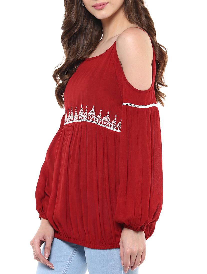 red embroidered rayon regular top - 12124173 - Standard Image - 1