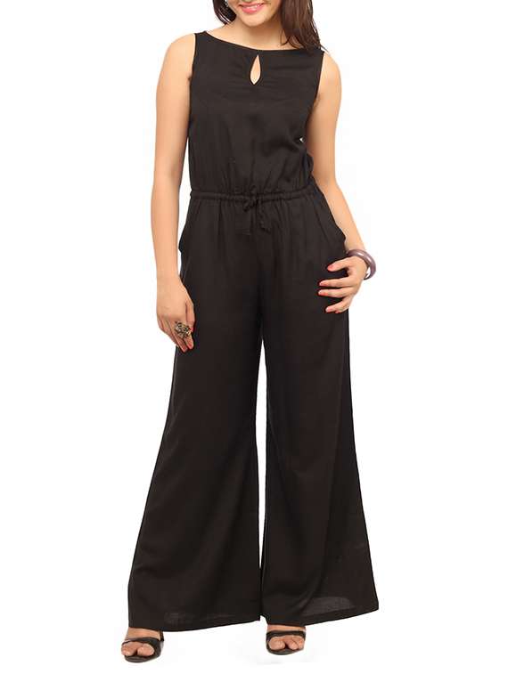 keyhole neckline drawstring jumpsuit