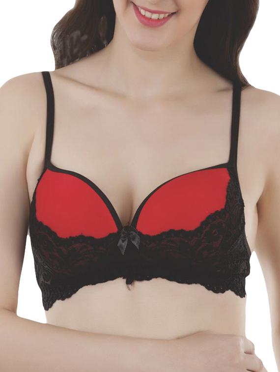 red cotton laced balconette bra - 12126755 - Standard Image - 1