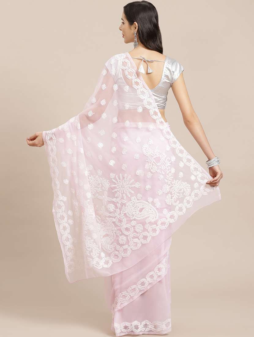 pink faux georgette chikankari saree with blouse - 12128354 - Standard Image - 1