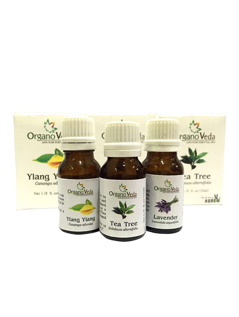 organoveda tea tree +   lavender + ylang ylang essential oils (15 ml each)