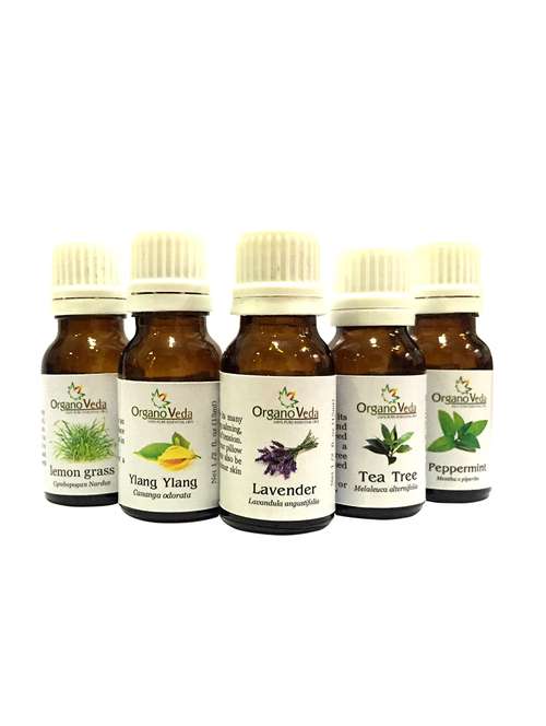 organoveda tea tree + peppermint + lemongrass + lavender + ylang ylang essential oils (15 ml each)