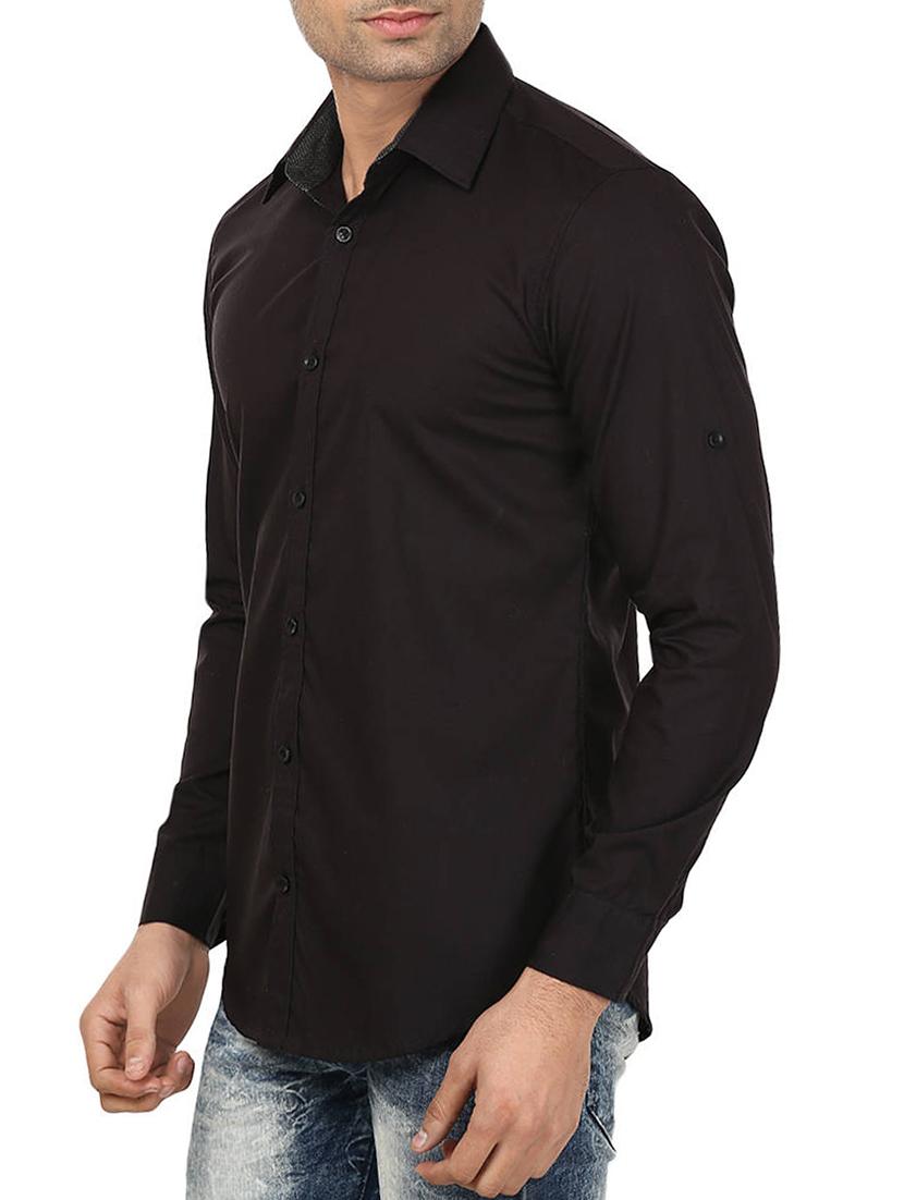 solid black cotton casual shirt - 12145031 -  Standard Image - 1