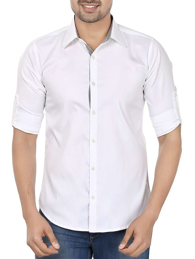 solid white cotton casual shirt