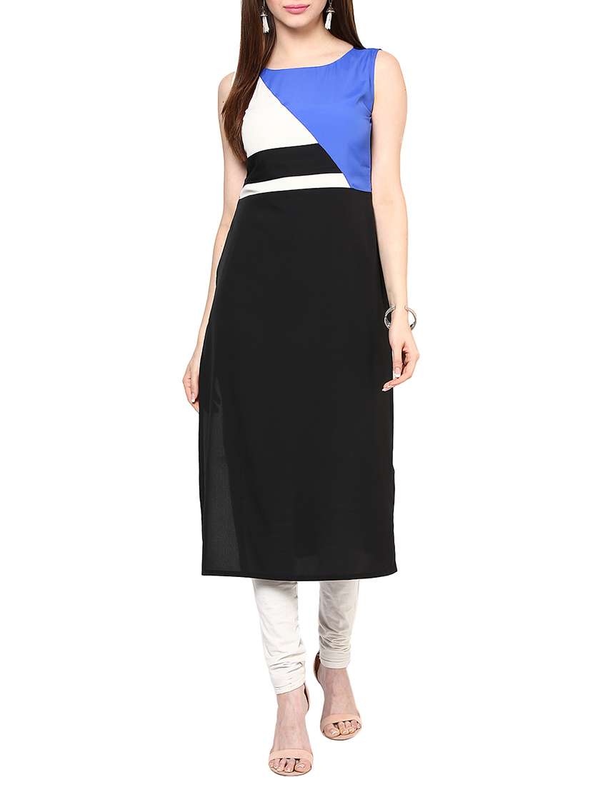 black crepe colour block straight kurta