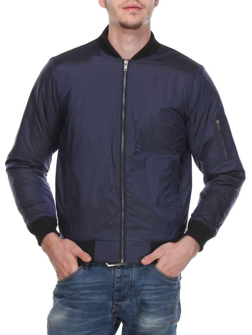 blue nylon bomber jacket