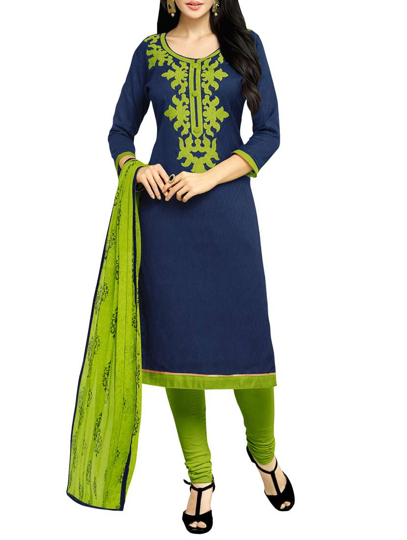 blue cotton blend churidaar suits unstitched suit