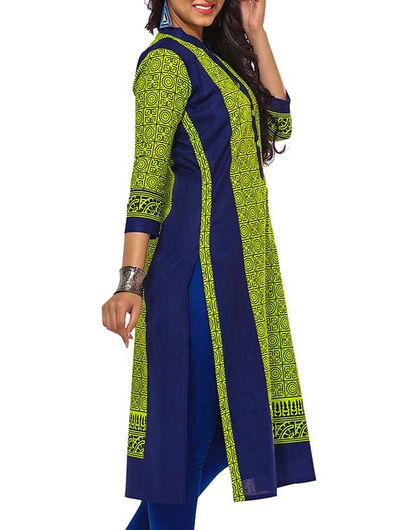green cotton unstitched kurti - 12163011 -  Standard Image - 1