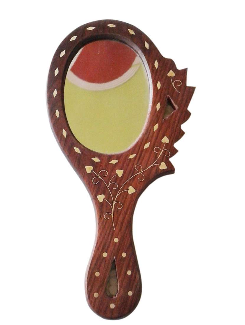 desi karigar wooden hand mirror ( brown ) buy 1 get free wooden  artifact