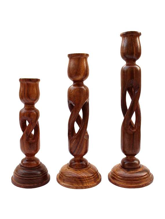 brown wooden candle stand