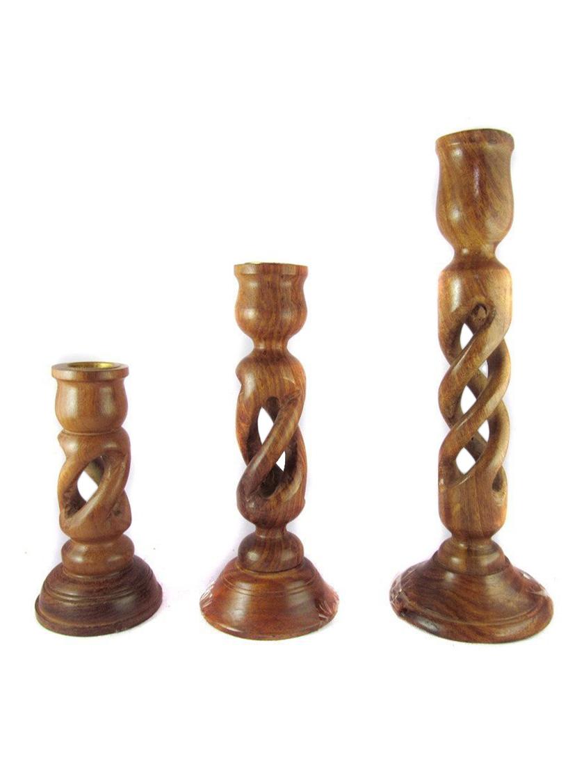 brown wooden candle stand - 12163906 -  Zoom Image - 0