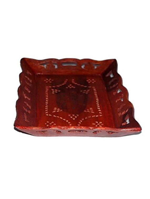 desi karigar wooden carved serving tray - 12163995 - Zoom Image - 0