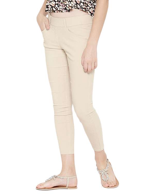 beige cotton jeggings - 12165437 - Standard Image - 1