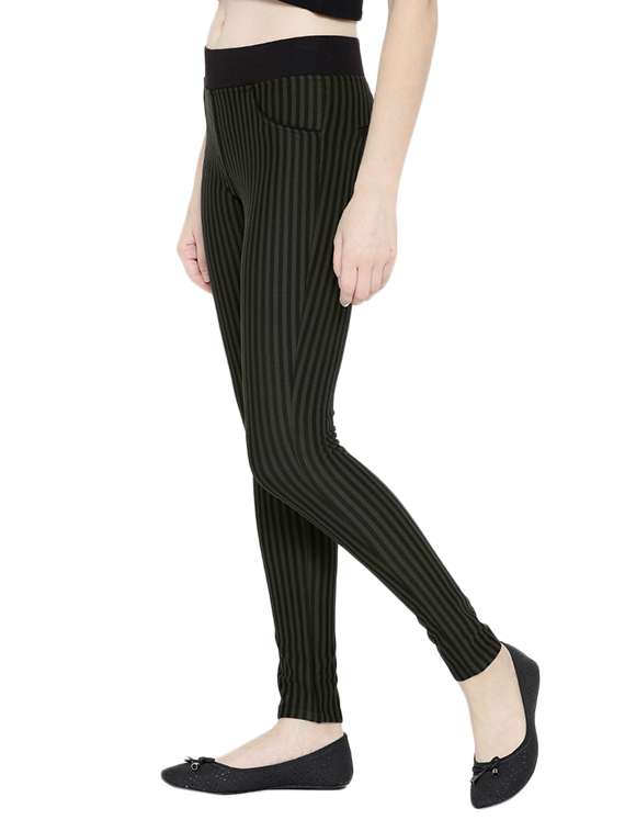 olive green striped cotton jegging - 12165453 -  Standard Image - 1