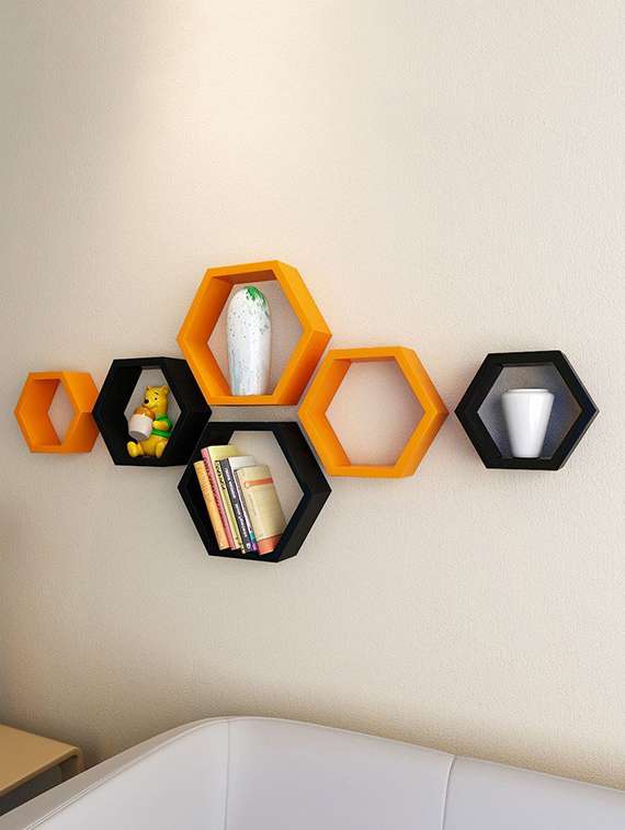  hexagon shape set of 6 wall shelves