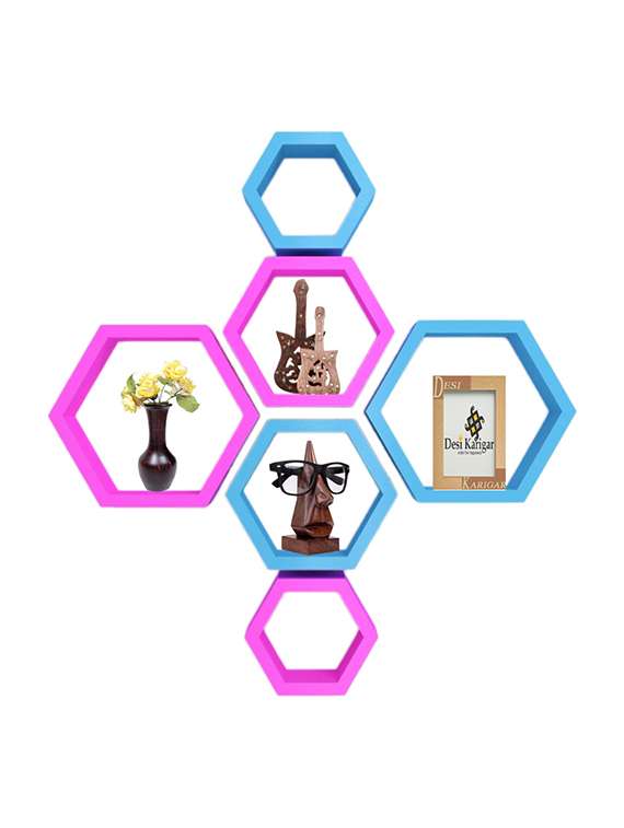 hexagon shape set of 6 wall shelves - 12167607 - Zoom Image - 0