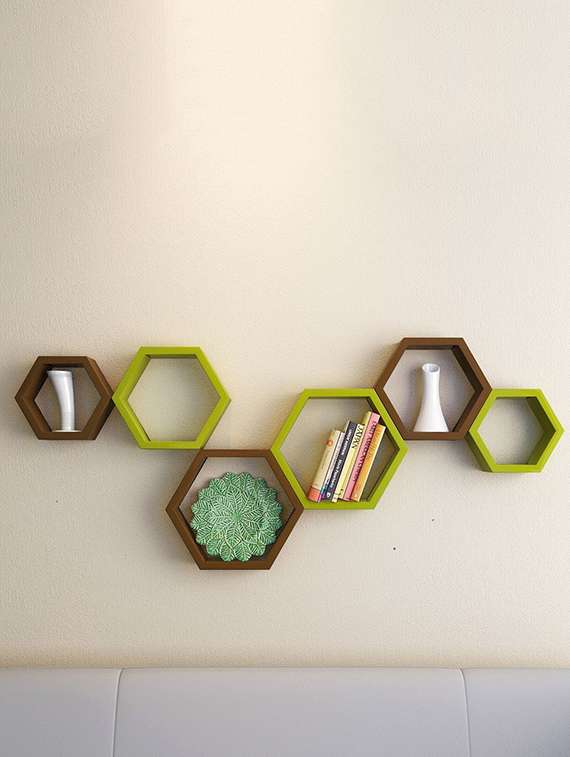  hexagon shape set of 6 wall shelves