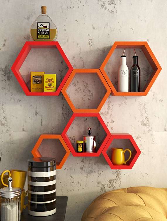  hexagon shape set of 6 wall shelves
