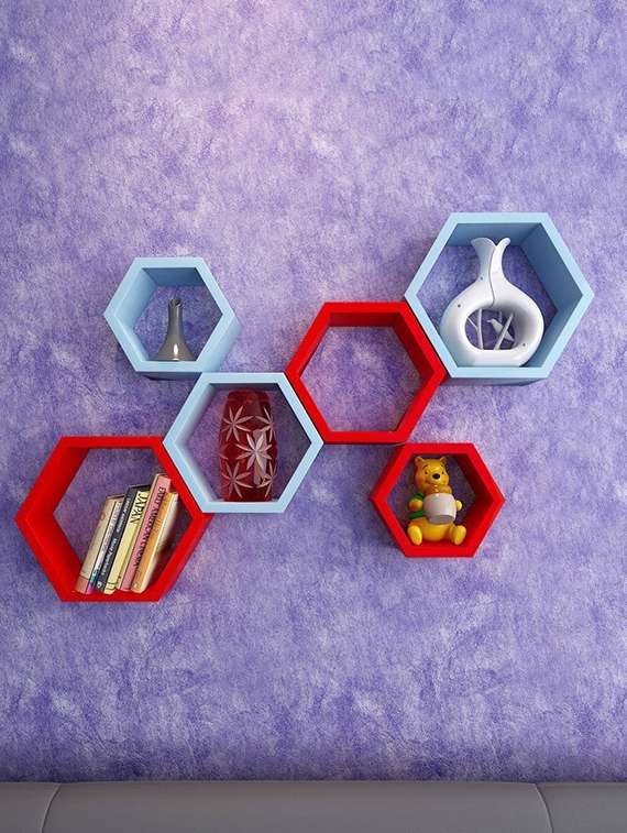  hexagon shape set of 6 wall shelves