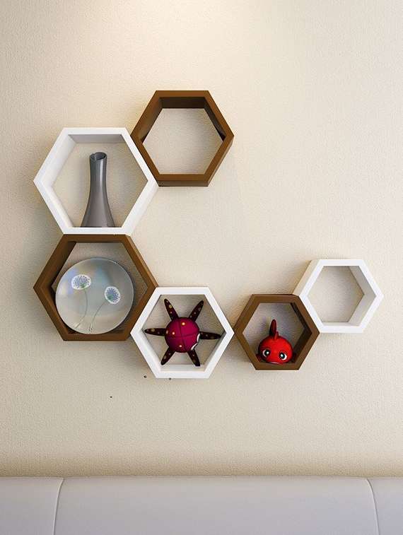  hexagon shape set of 6 wall shelves