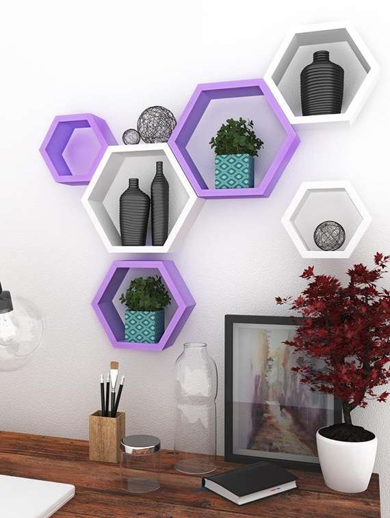  hexagon shape set of 6 wall shelves