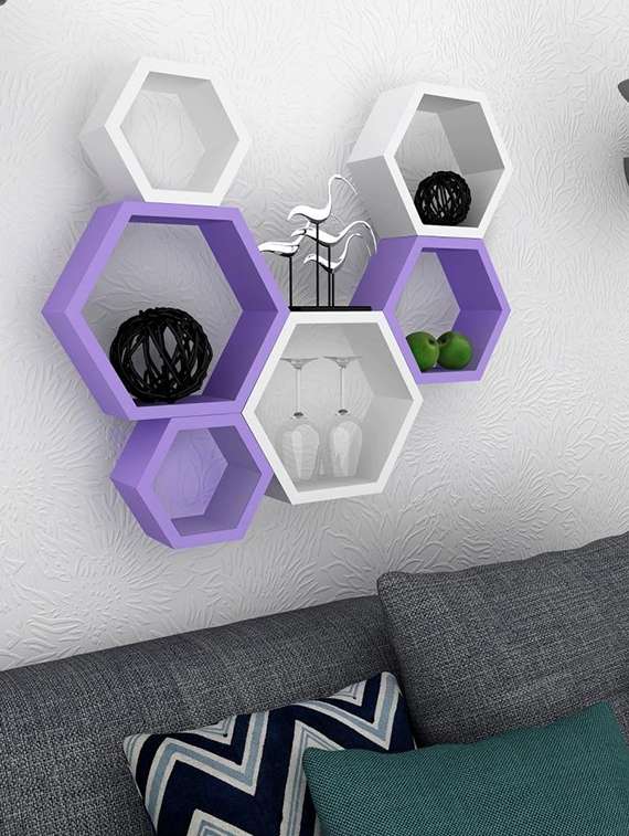  hexagon shape set of 6 wall shelves - 12167626 -  Standard Image - 1