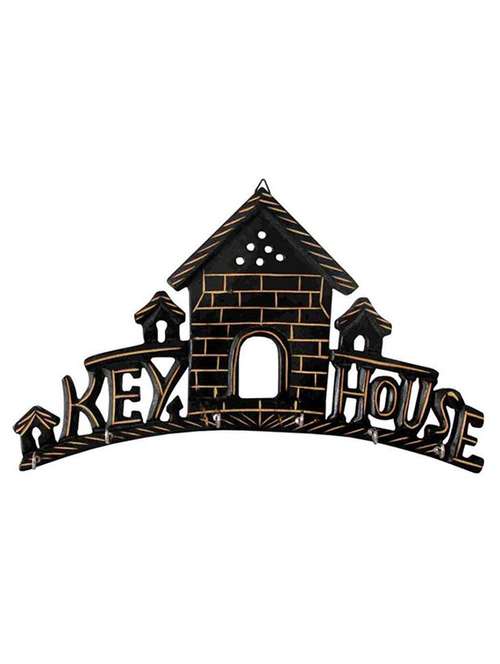 desi karigar wooden wall hanging home shaped key holder - 12170209 - Standard Image - 0