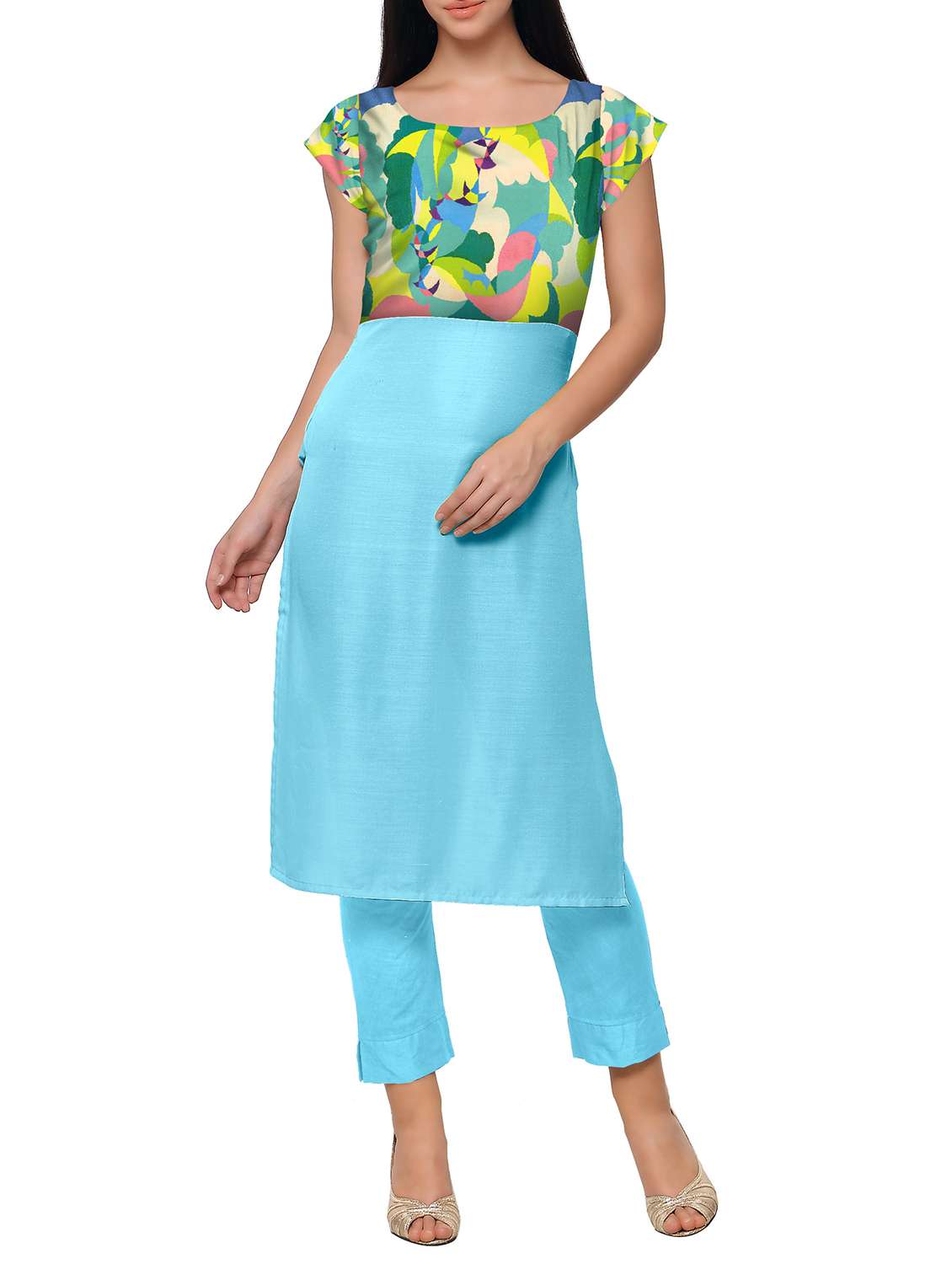 sky blue crepe straight kurti