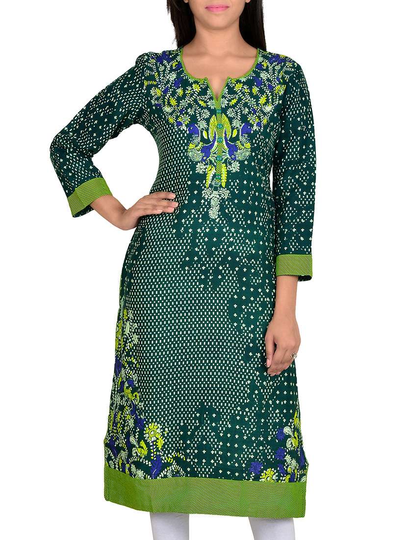 green rayon straight kurta