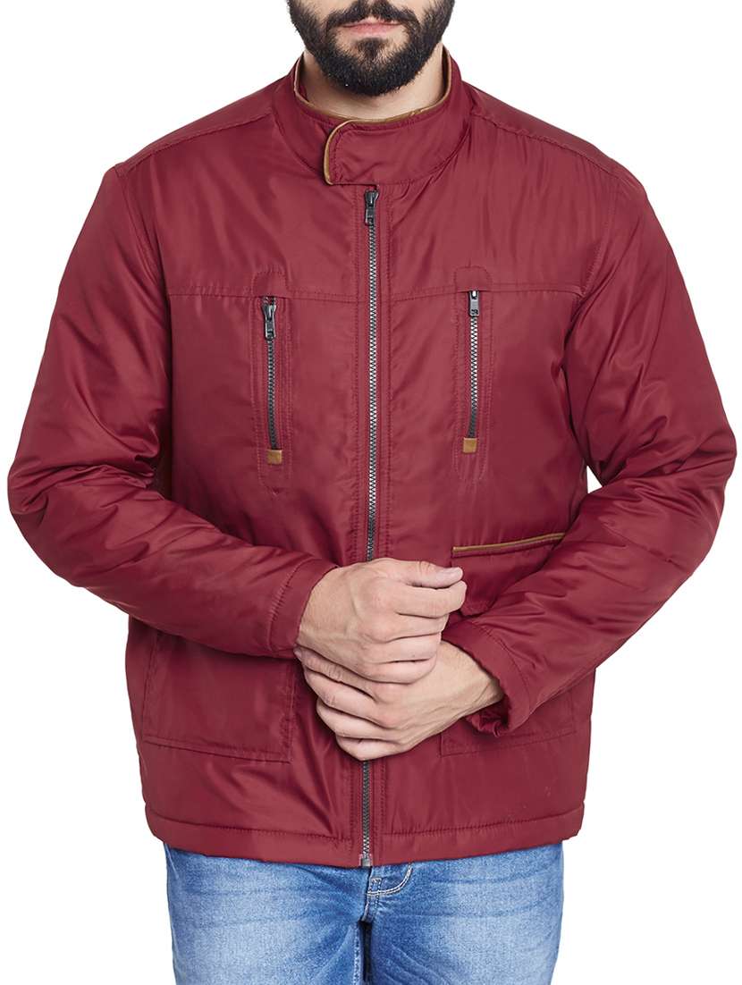 red leather puffer jacket