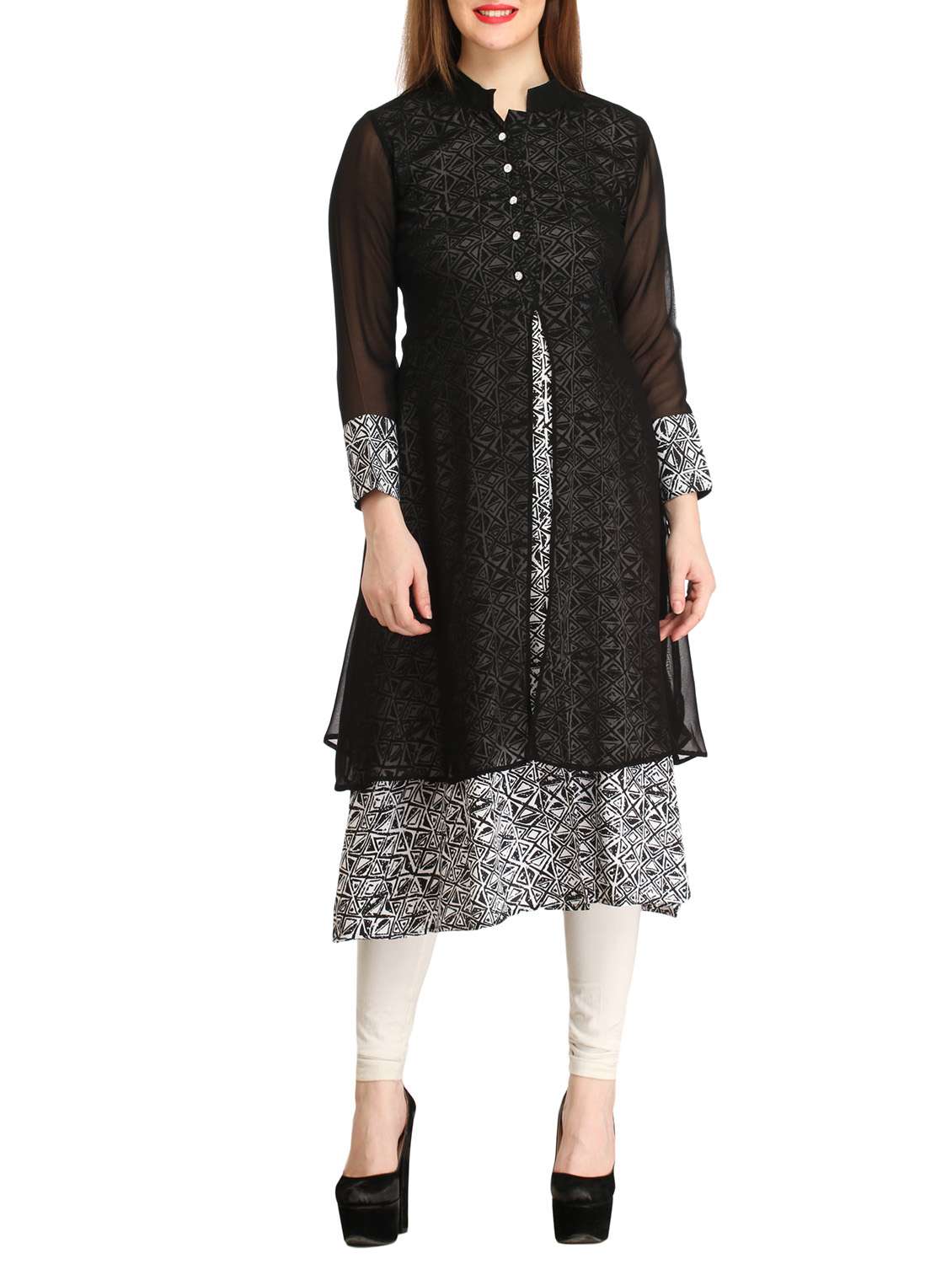 black georgette layered kurta