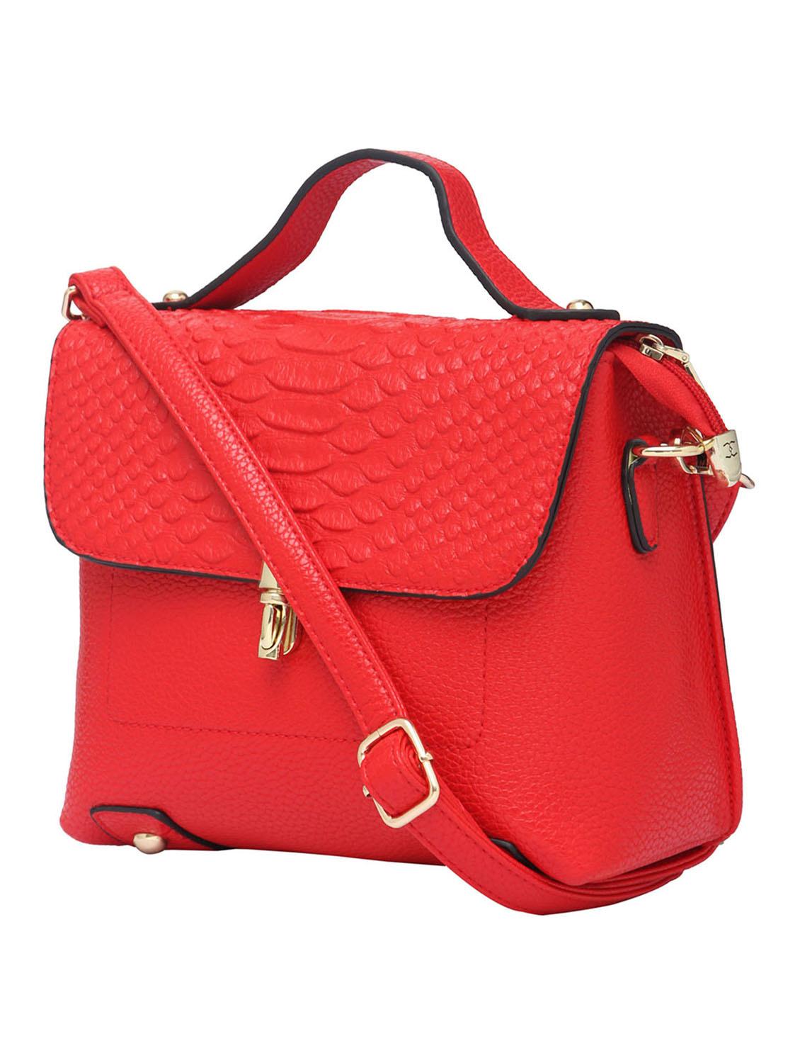 red textured synthetic leather handbag - 12184887 - Standard Image - 4