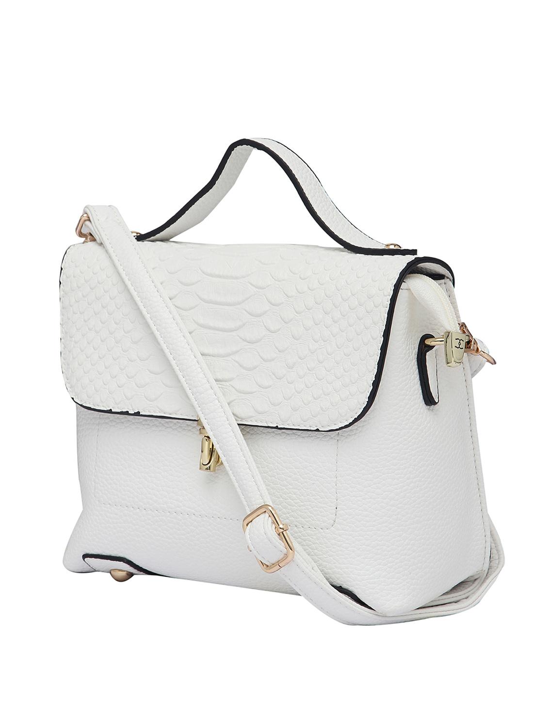 white texured synthetic leather handbag cum sling - 12184891 - Standard Image - 4