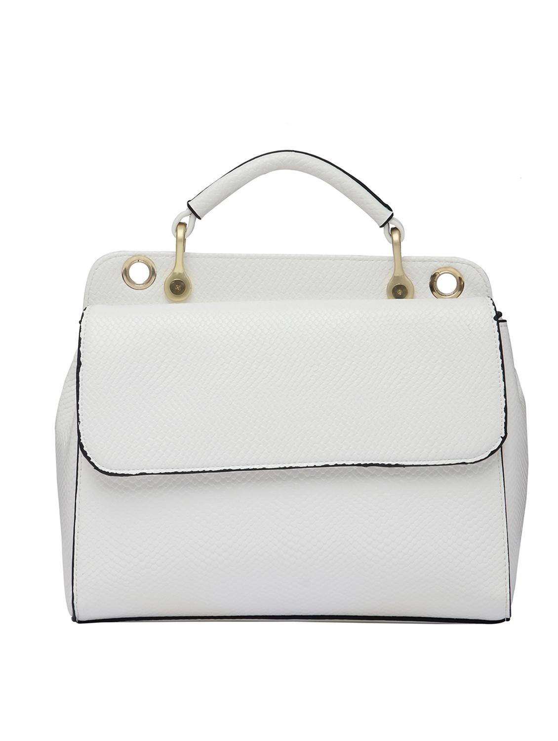 white textured synthetic leather handbag with sling - 12184908 - Standard Image - 1