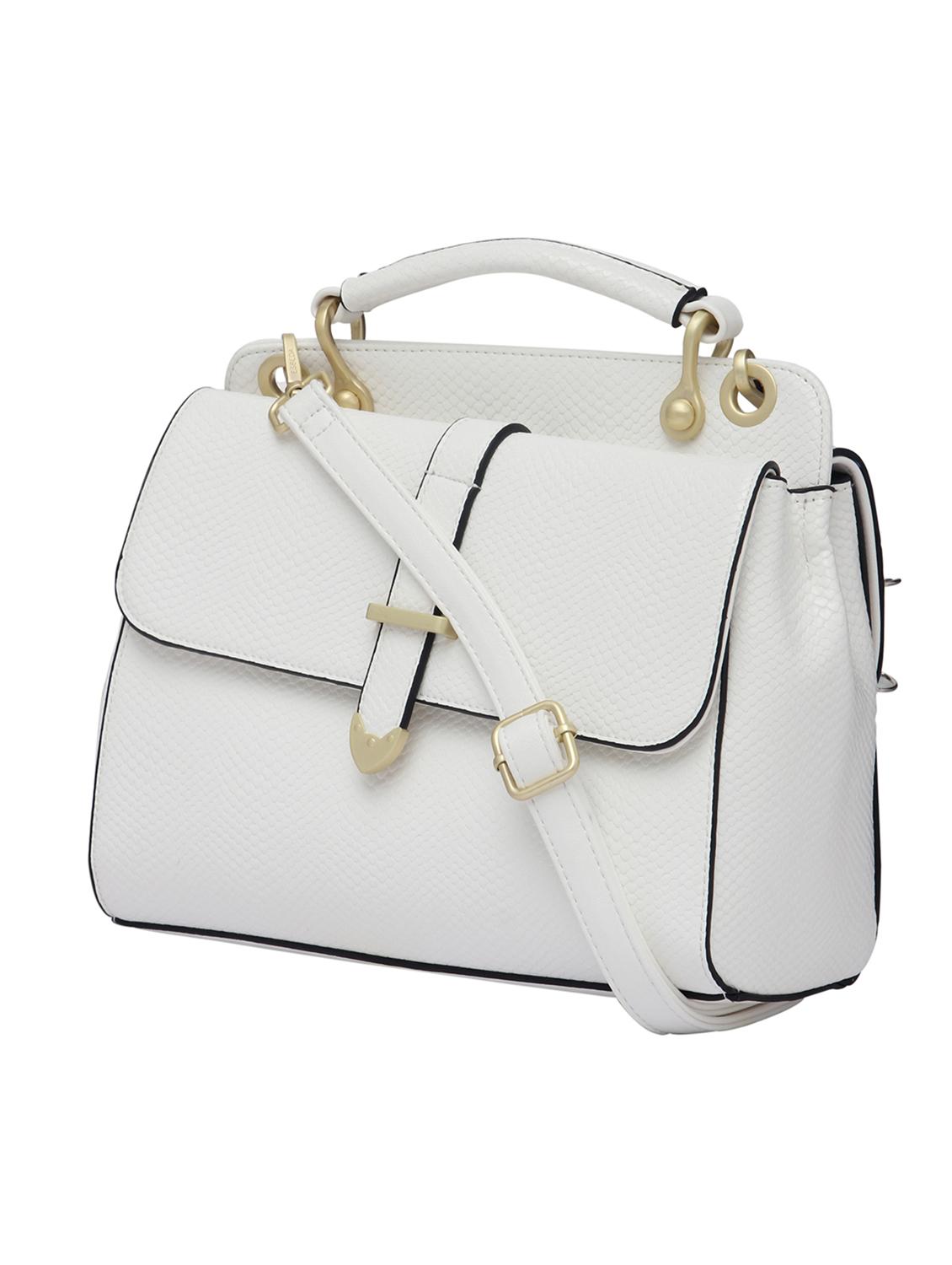 white textured synthetic leather handbag with sling - 12184908 - Standard Image - 4