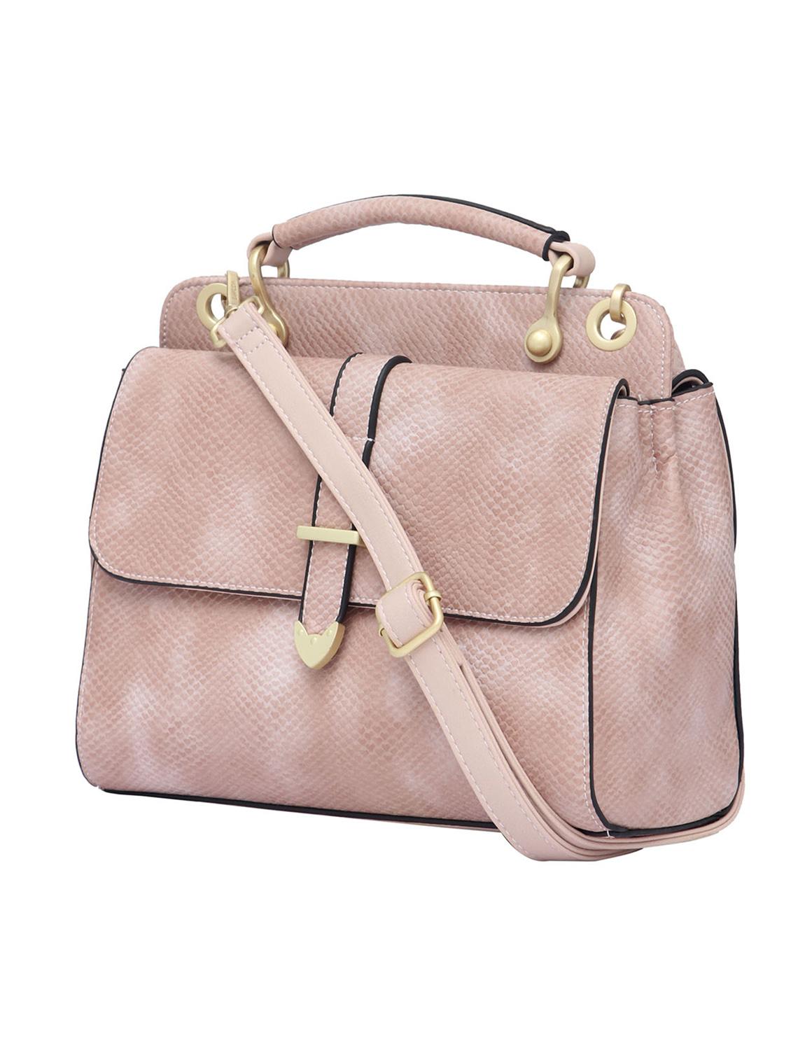 pink textured synthetic leather handbag with sling - 12184911 - Standard Image - 4