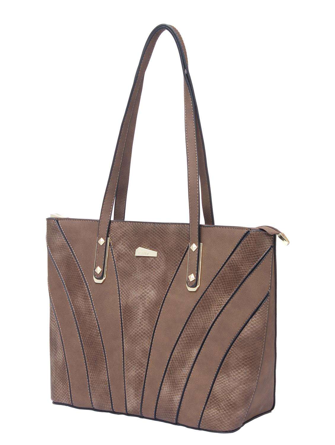 brown textured synthetic leather handbag - 12184915 - Standard Image - 4