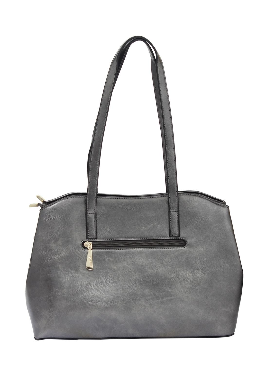 grey textured synthetic leather handbag - 12184918 - Standard Image - 1