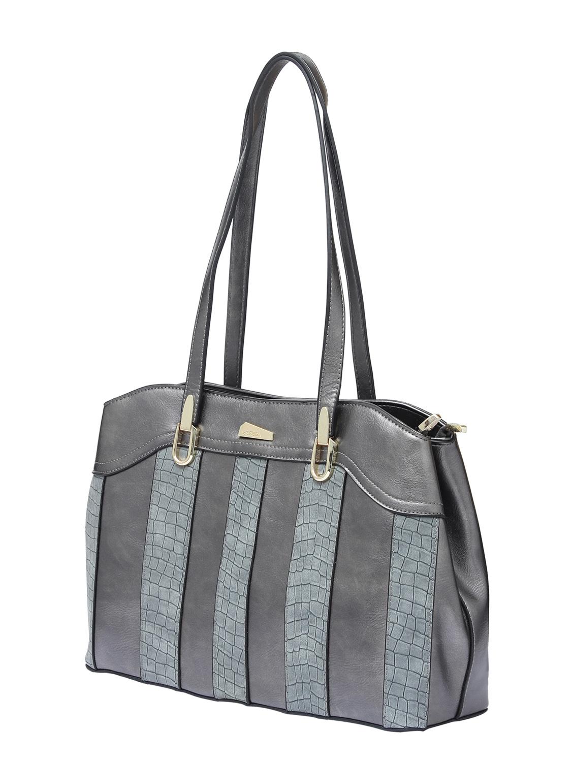 grey textured synthetic leather handbag - 12184918 - Standard Image - 4