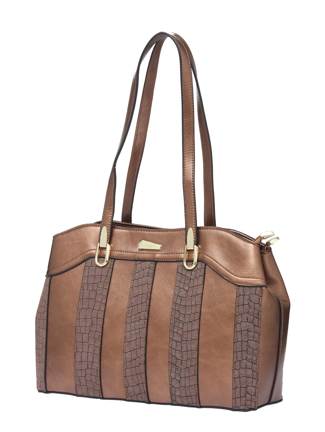 brown textured synthetic leather handbag - 12184919 - Standard Image - 4