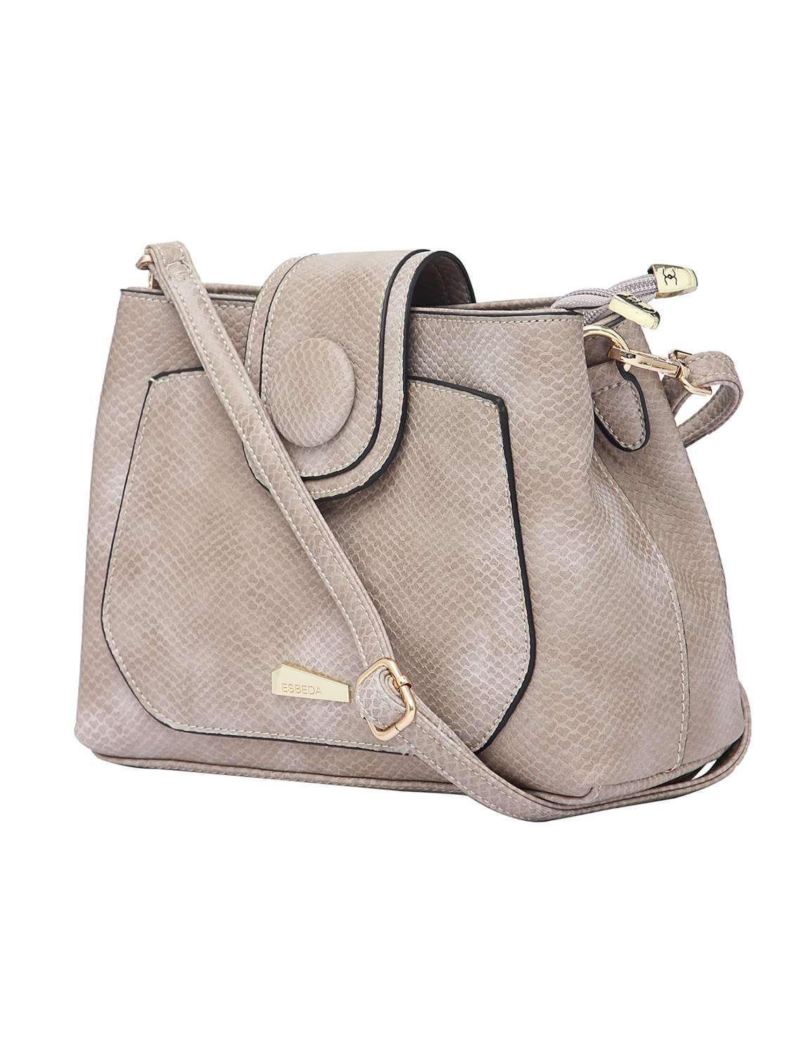 beige textured synthetic leather sling bag - 12184930 - Standard Image - 4