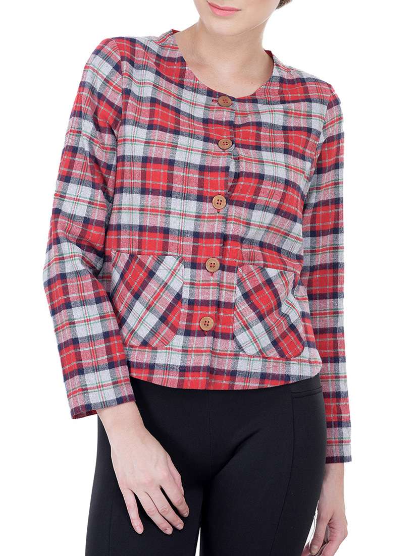 red checkered cotton jacket