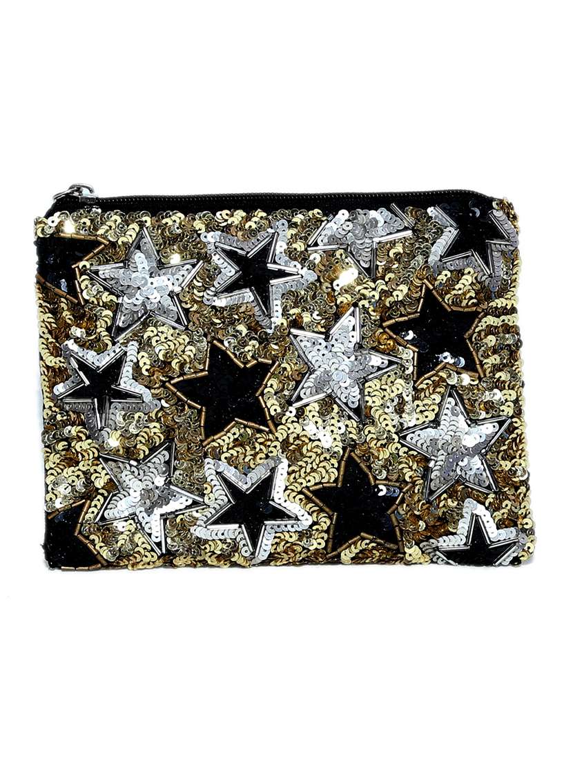 multi embellished cotton pouch