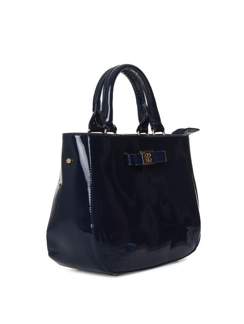 blue synthetic leather handbag with sling - 12203217 - Standard Image - 4
