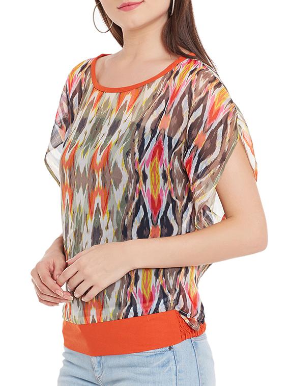 kaftan sleeved ikat sheer top  - 12203385 -  Standard Image - 1